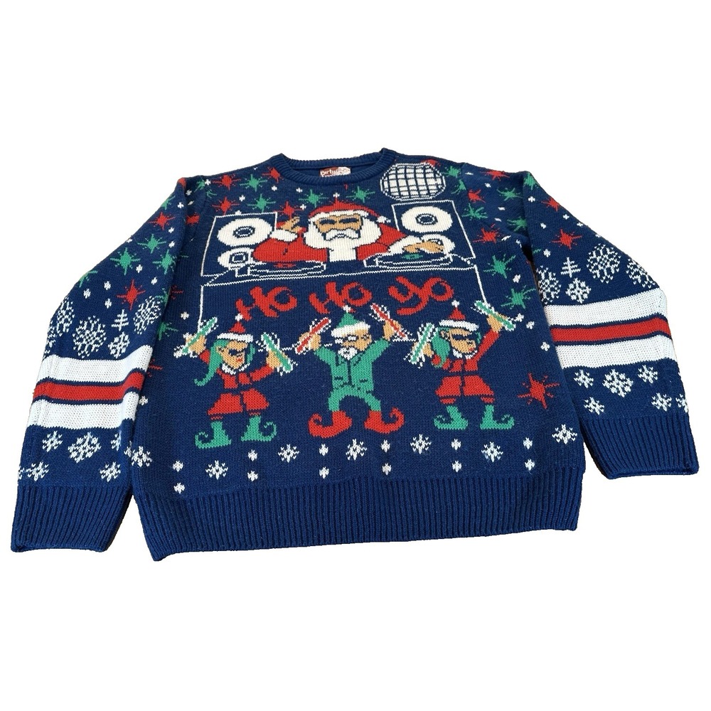 Ugly Christmas Party Sweater Dec 25th DJ Santa Dancing Elves Unisex Adult Size M